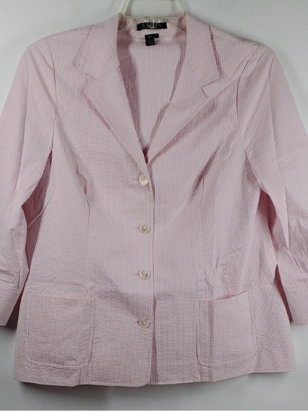 Lauren Ralph Lauren Pink Seersucker Blazer 2X Lightweight Jacket